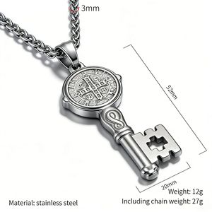 Collar con Colgante de <span class=keywords><strong>Cruz</strong></span> Religiosa de <span class=keywords><strong>San</strong></span> <span class=keywords><strong>Benito</strong></span> Exorcista, Acero Inoxidable 316L con Recubrimiento PVD, Joyería de Moda para Hombre - Product Image 2