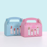 Boîtes à gâteaux en carton imprimé durable, motif dessin animé, fond carré, emballage cadeau pour pâtisserie avec poignée de transport