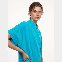 Robe chemise courte à manches courtes décontractée turquoise pour femmes