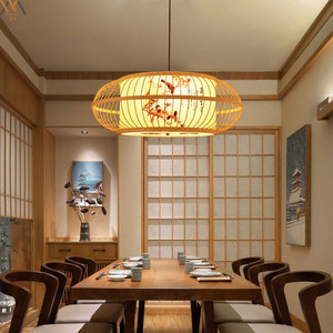 Lámpara de araña de bambú de estilo chino, redonda, con luz LED, para restaurante, hotel, casa de té, dormitorio, decoración zen, una sola cabeza, bombilla E27 - Product Image 3