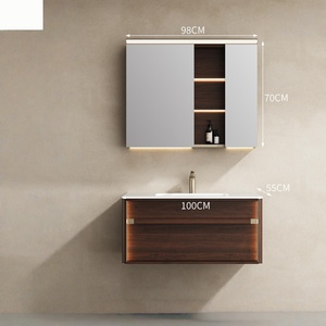 Haute Couture Vintage-Style Smart <b>Mirror</b> with Integrated Stone-Look Ceramic Basin and <b>Wall</b>-Mounted Vanity - Product Image 5