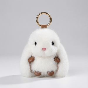 Trendy Animal Accessory Soft Fabric Bunny Plush Keychain with Metallic Ring Pendant Style