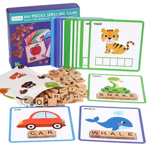 Personnalisé nouveaux enfants 100 particules anglais apprentissage bois sort mot correspondant lettres jouets en bois Puzzle jeu jouet