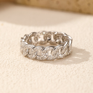S925 Silver Hiphop Chain <b>Ring</b> With <b>Crystal</b> Pave Setting Geometric Unisex Everyday Wear Edgy Full Pave Cuban Chain Statement <b>Ring</b> - Product Image 6