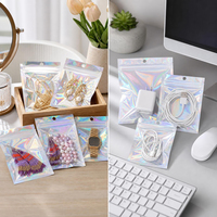 Sacs en Mylar holographiques transparents refermables avec fermeture éclair pour bijoux, boucles d'oreilles, câbles, accessoires électroniques