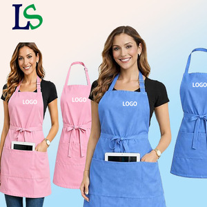 Tablier de cuisine classique noir, rose et blanc avec logo personnalisé pour femmes et hommes, avec poches - Product Image 1