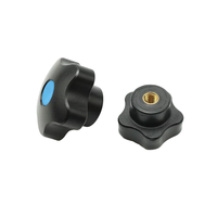 Five Lobe Star Hand Knob Matte Black Plastic Brass Thread Insert Blue Round Cap M6 M8 for CNC Machine Tool Equipment