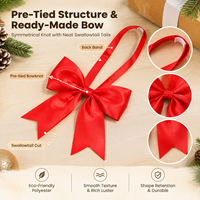 Noeuds de ruban pré-noués en satin rouge pour emballage cadeau de Noël, décoration écologique en polyester en gros