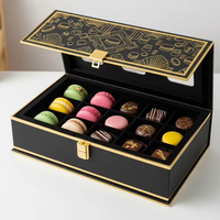 Boîtes cadeaux pliables à fermeture magnétique XJY, luxe, couleur noir et or, pour macarons et chocolats.