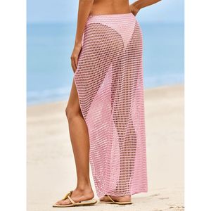 Womens Crochet Swim Cover Up Hollow Out Maxi <b>Skirt</b> <b>Elastic</b> Waist Breathable Beach Wrap Knitted Loose Fit Bikini Cover - Product Image 3