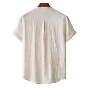 Camicia Casual da <span class=keywords><strong>Uomo</strong></span> in Cotone e Lino Tinta Unita a Maniche Corte <span class=keywords><strong>con</strong></span> Colletto alla Coreana Stile Europeo Americano Estivo <span class=keywords><strong>con</strong></span> Tasca - Product Image 5