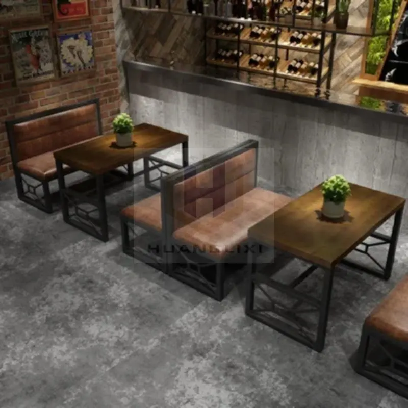 Sedile in pelle stand ristorante posti a sedere Set sedia divano prezzo a buon mercato antico stile Loft in metallo industriale tavolo da pranzo 20