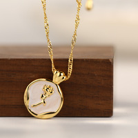 Collier pendentif rond en acier inoxydable, style français vintage, élégant, avec fleur de tulipe émaillée