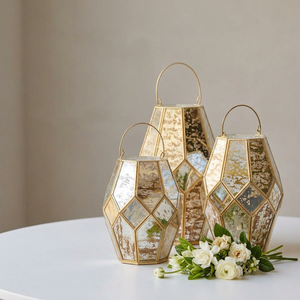 Candelabros de Cristal Mercurizado con Marco de Latón para Decoración del Hogar y Bodas - Product Image 3