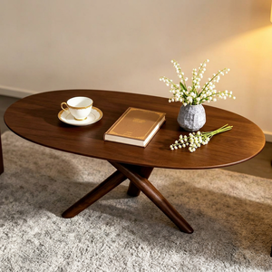 Modern Oval Wood Coffee <b>Table</b> Midcentury Design Living Room Furniture Decorative Piece - Product Image 1