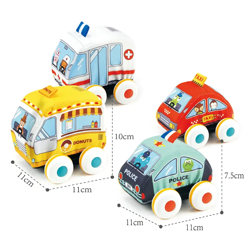 HUANGER Bebé Juegos de Fricción Pull Back Soft Toy Car Cross Big Wheel Mini Truck Pullback Cloth Car Friction Toy Vehicle,4ASST