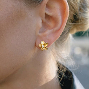 Boucles d'oreilles clous fleur en zircone cubique, acier inoxydable plaqué or 18 carats PVD pour femme, luxe, fraîcheur, douceur, chic, tendance, usage quotidien - Product Image 2