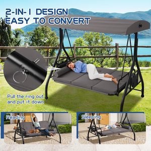 Balançoire de véranda extérieure 3 places avec auvent réglable, lit balançoire convertible avec <span class=keywords><strong>support</strong></span>, chaise <span class=keywords><strong>hamac</strong></span> coussinée pour patio - Product Image 6