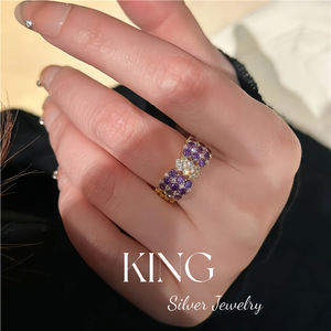 Anillo de Plata de Ley S925 con Baño de Oro y Diseño de Lazo, con Incrustaciones de Circonitas, para Uso Diario, Modelo Purple Charm - Product Image 4