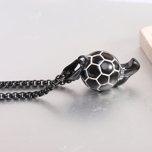 Football Pendant Necklace Black <b>Titanium</b> Steel Geometric Ball Design Daily Wear Gift Jewelry - Product Image 5