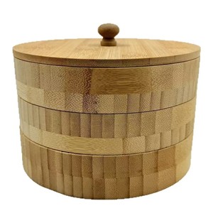 <b>Bamboo</b> Three Layer Storage Box 18x18x14cm Stackable Round Food <b>Container</b> For Desktop Neatening Minimalist Design - Product Image 1