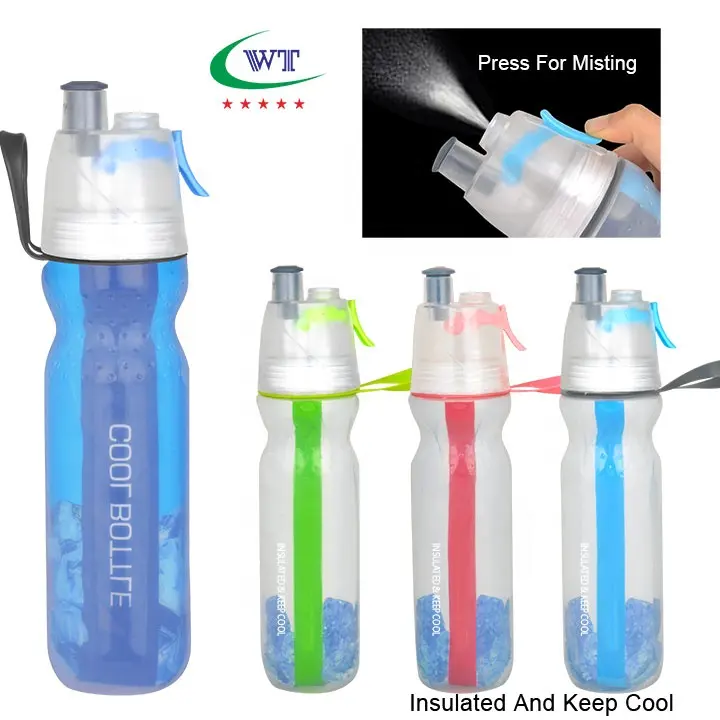 Botella de agua en espray, Enfriador de plástico sin BPA, doble pared, con rociador, para verano
