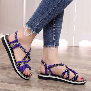 Tessuto delle donne di <span class=keywords><strong>corda</strong></span> <span class=keywords><strong>sandali</strong></span> Europa di estate nuovo appartamento a punta inferiore spiaggia di grandi dimensioni <span class=keywords><strong>sandali</strong></span> delle signore - Product Image 5