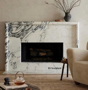 Marco Decorativo para <span class=keywords><strong>Chimenea</strong></span> de Mármol, Revestimiento Personalizado Moderno de Mármol Calacatta Viola, Escultura para <span class=keywords><strong>Chimenea</strong></span> - Product Image 4
