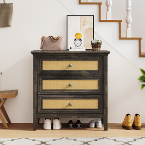 Comò in rattan a 3 cassetti, cassettiera in legno, comodino rustico in stile farmhouse, mobiletto contenitore - Product Image 3