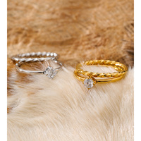 Bague JINYOU 7170 taille 6789, minimaliste, en zircon cubique, double anneau, plaquée or, acier inoxydable, design torsadé