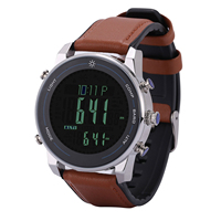Jam Tangan Digital LED Sport Pria Kelas Atas dengan Tali Kulit Cokelat Fitur Alarm Bercahaya Jam Tangan Mewah Modis untuk Aktivitas Luar Ruangan