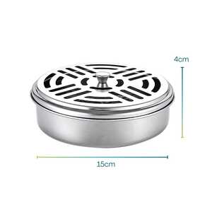 Bruciatore di incenso rotondo in metallo con coperchio e raccogli cenere per spirali antizanzare 14x4 cm - Controllo parassiti - Product Image 2