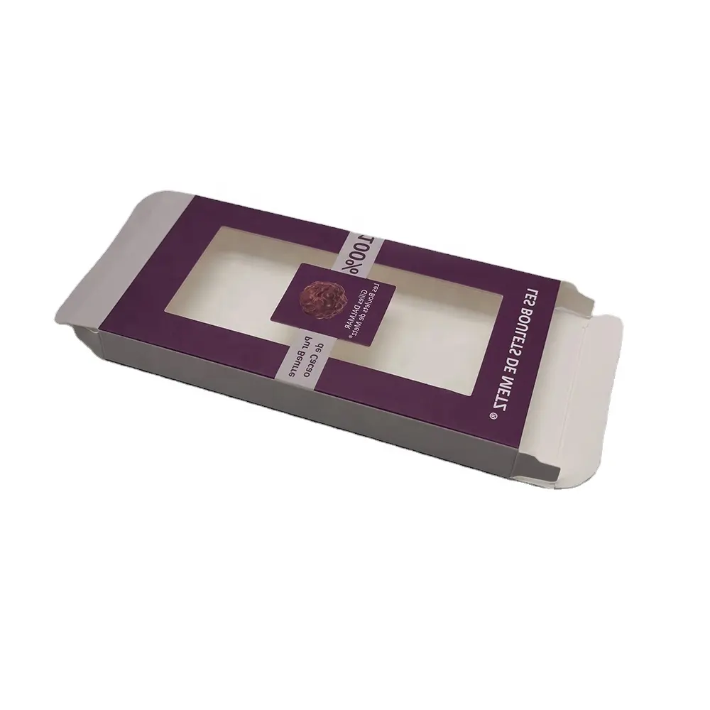 Kunden spezifischer Druck dunkle Mandel Schokoriegel boxen Doppelseite offene Verpackung Öko-Papier box für Snack