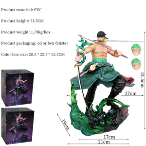 หุ่นดาบซามูไรมี3หัวเปลี่ยนได้ขนาด31.5ซม. สำหรับอะนิเมะ GK Roronoa Zoro - Product Image 2