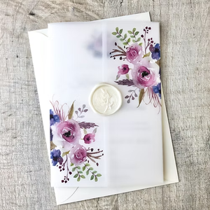 Invitations de mariage rustiques avec des enveloppes en vélin imprimées de fleurs et de plumes, style bohème, luxe, 320 g/m², texture ivoire, cartes d'invitation - Product Image 6