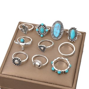 Juego <span class=keywords><strong>de</strong></span> <span class=keywords><strong>10</strong></span> <span class=keywords><strong>Anillos</strong></span> <span class=keywords><strong>de</strong></span> Diseño Concho Estilo Vaquero Occidental Vintage Turquesa para Mujer, Juego <span class=keywords><strong>de</strong></span> <span class=keywords><strong>Anillos</strong></span> Concho Occidentales al por Mayor - Product Image 4