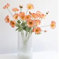 Fleur de pavot artificielle en soie blanche et rose de haute qualité avec tige floquée pour la décoration de mariage, de la maison, du salon, de la table et des fêtes - Vente en gros