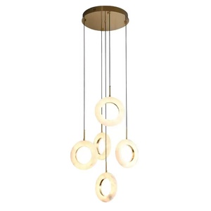 Lámpara Colgante LED Moderna Minimalista de Alabastro Natural Blanco y Cobre Dorado con Haz de Luz de 360° para Escaleras, Villa y Sala de Estar - Product Image 1
