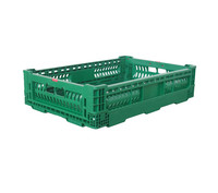 Caisse en plastique pliable en gros 600*400*140 MM, verte, durable, empilable, type maille, pour utilisation à la ferme, panier pliable
