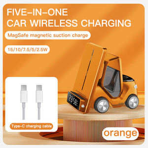 Soporte para Teléfono de Coche con Cargador Inalámbrico, Reloj Despertador para <span class=keywords><strong>Android</strong></span>, iWatch, <span class=keywords><strong>Airpods</strong></span> <span class=keywords><strong>Pro</strong></span>, Diseño de Montacargas, Luz Nocturna, Estación de Carga - Product Image 4