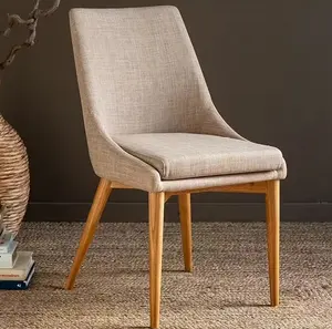 高品质现代设计家居家具简约织物灰实木腿餐椅带透明油漆