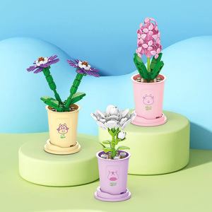 <strong>Lele</strong> Brothers 8814 40-Piece ABS Plastic Building <strong>Blocks</strong> Flower Small-Particle Assembly Educational Potted Plant Bouquet Ornament - Product Image 4