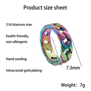 <b>Titanium</b> Steel <b>Chain</b> Ring Men's Punk Style Hollow Geometric Fashion Jewelry Gift Silver Black Gold 24065 - Product Image 4