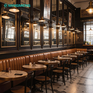 MINGMENG <b>Restaurant</b> <b>Set</b> Leather Booths Round Marble Tables Metal Frame Traditional Durable Commercial Dining Furniture - Product Image 6