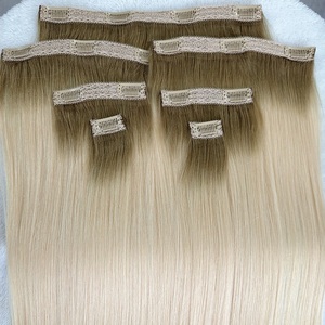 Extensioni per <span class=keywords><strong>capelli</strong></span> umani lisci Full Shine Seamless Invisible Thin Weft, volume completo, 20 pollici, 7 pezzi, 200g, <span class=keywords><strong>biondo</strong></span> <span class=keywords><strong>chiaro</strong></span>, con clip - Product Image 1