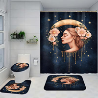 Ensemble de rideaux de douche imprimés 4 pièces à faible entretien, sans crochets, en polyester imperméable avec crochets inclus, design moderne