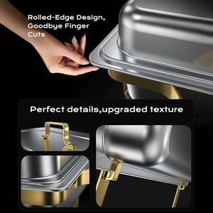 Piring logam elegan, <span class=keywords><strong>Set</strong></span> prasmanan sisi gulung emas dan perak elegan kelas atas untuk pesta - Product Image 5