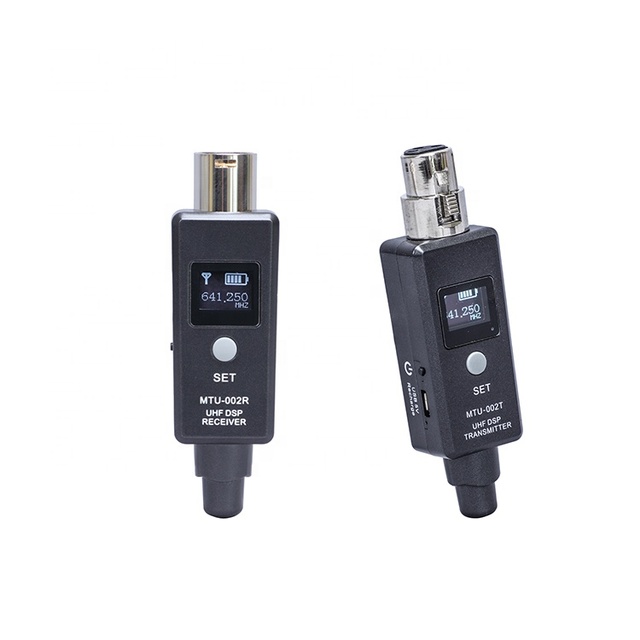 T-8 UHF 20 Frequency Adjustable Microphone Adapter Wired Mics to Wireless Mics System with Display