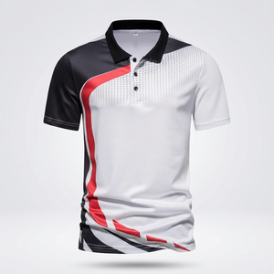 <b>Men's</b> Sporty Color Blocked <b>Polo</b> Shirt Short Sleeve Quick Dry Geometric Design <b>White</b> Black Red Knitted Polyester - Product Image 4