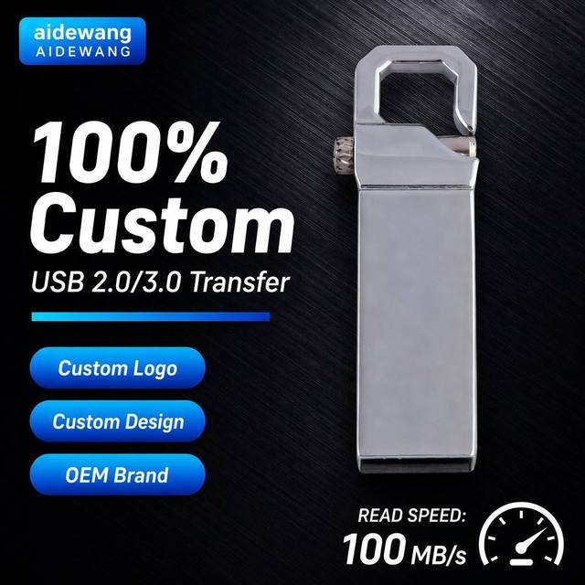 Mini Metal Keychain USB Flash Drive, Custom Logo Carabiner Pen Drive, USB 2.0 3.0 Memory Stick for Business Gift Promotion